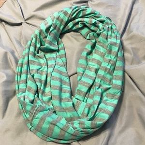 Mint Green and Grey Striped Infinity Scarf